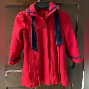 Vintage Rothschild Red Navy Wool Dress Coat Girls Size 6x Sailor Collar Navy Tie